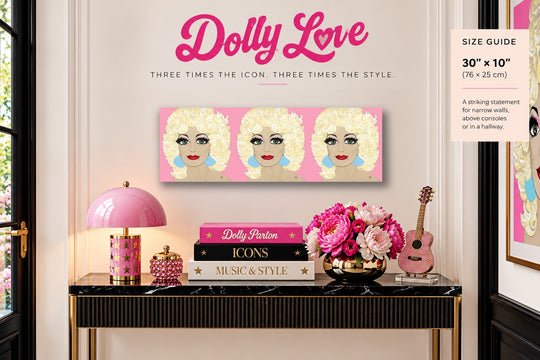 Triptych of Dolly Parton Portrait in a Dolly decorated room