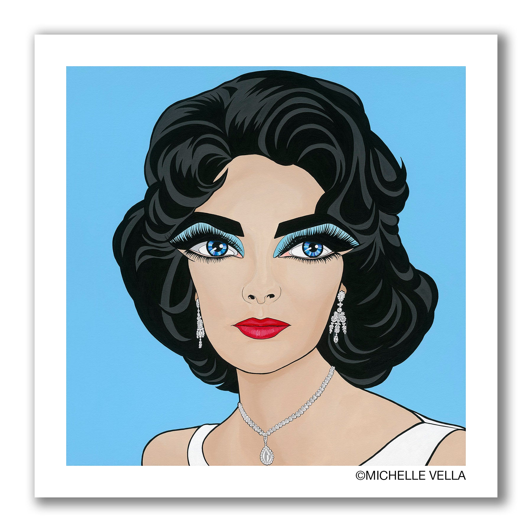 portrait of Liz Taylor with iconic big blue eyes