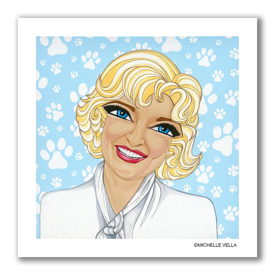 Betty White Portrait Print Laughing with paw prints