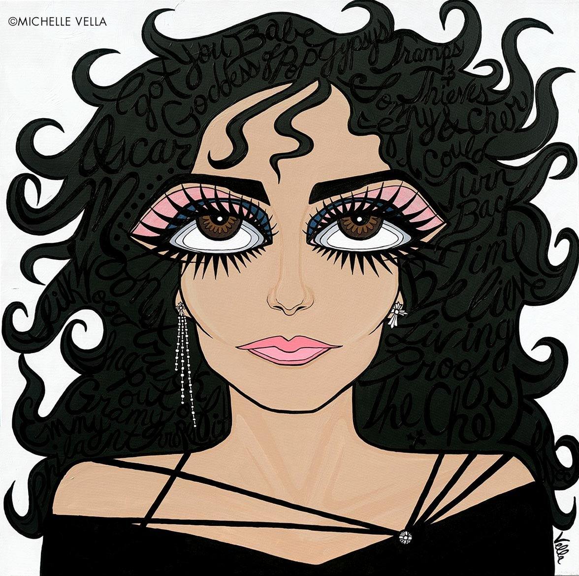 Pop art portrait painting and wall art print of singer and actor CHER ...