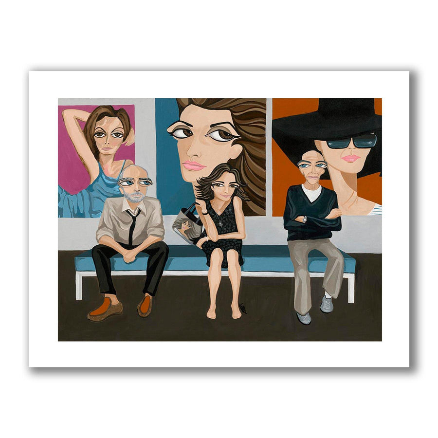 Eyes Inspired, self portrait of artist Michelle Vella sitting between mentor artists Alex Katz and Francesco Clemente and their famous portraits behind them, a Limited Edition Print .