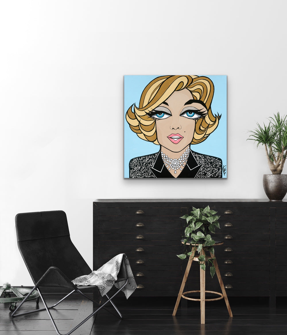 The Actor, Marilyn Monroe on Blue, Original Painting