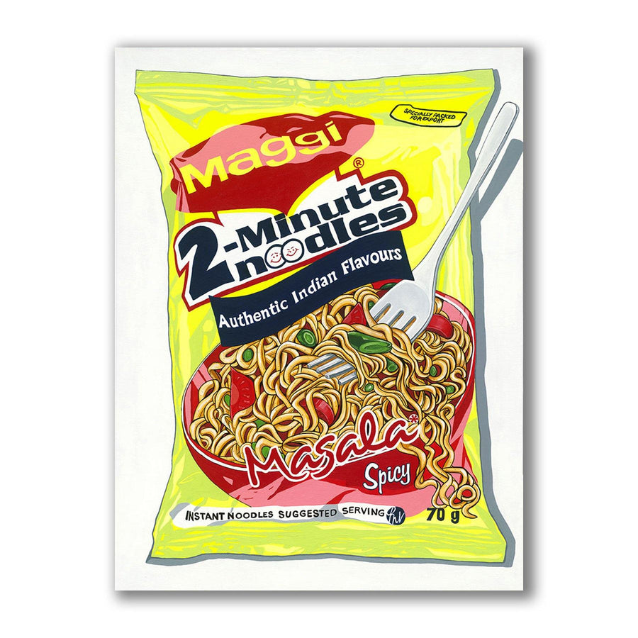 Hyper realistic wall art print of Maggi 2 minute noodles package